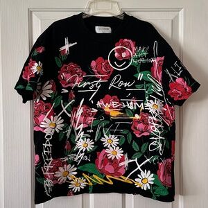 First Row All Over Graphic Awesome & Roses Crop Tshirt Large